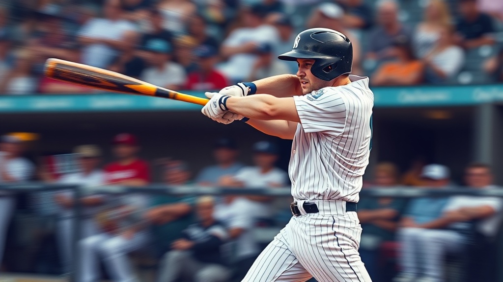 타자가 타석에서 야구 배트를 힘차게 휘두르며 스윙 궤적을 만들어내는 역동적인 장면