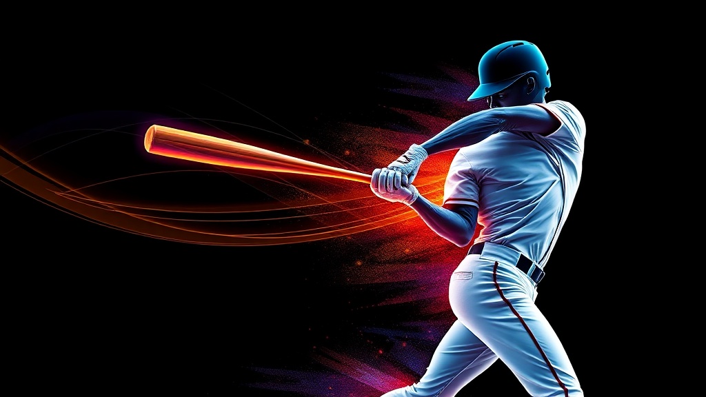 야구 선수의 스윙 궤적을 물리적으로 분석하여 선으로 나타낸 그래픽 이미지